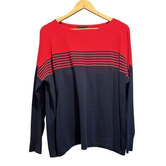 Brooks Brothers Women's Bold Red and Navy Sweater - Picture 2 of 5